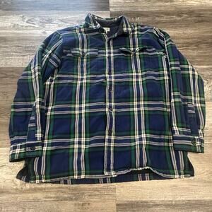 L.L Bean Blue Mens L Button Down Plaid Fleece Lined Long Sleeve shirt‎ jacket